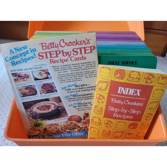 Vintage 1975 Betty Crocker STEP BY STEP Recipe Index Book Cards Orange Box - Picture 6 of 9